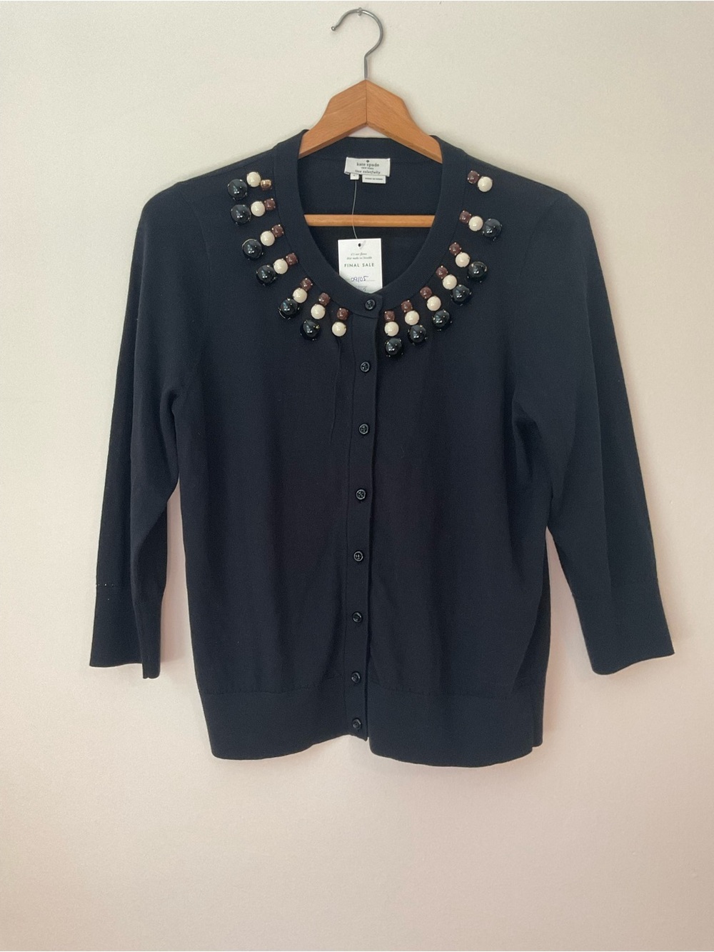 kate spade Black Embellished Crewneck Button Cardigan jewels missing see photos